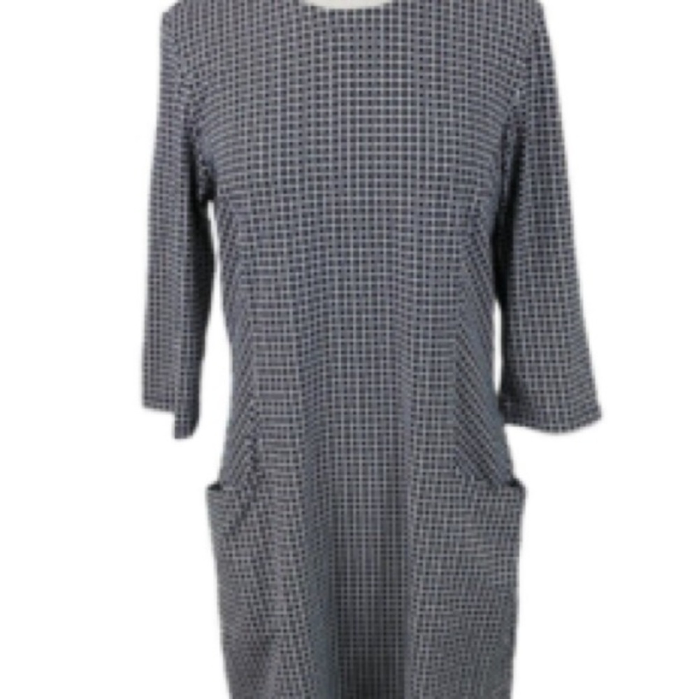 J. McLaughlin Black and White Patterned Long Sleeve Dress
